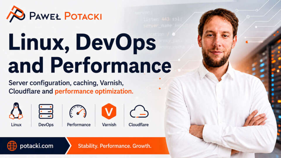 Paweł Potacki and his Linux, DevOps and performance work involving server configuration, caching, Varnish and Cloudflare