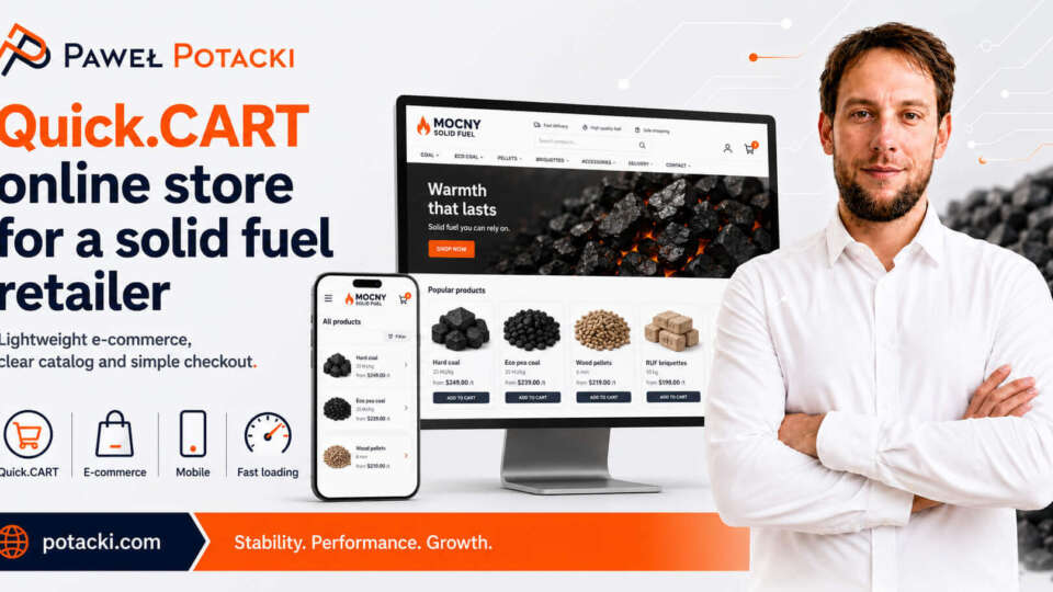 Quick.CART online store for the MOCNY solid fuel retailer presented on desktop and mobile devices
