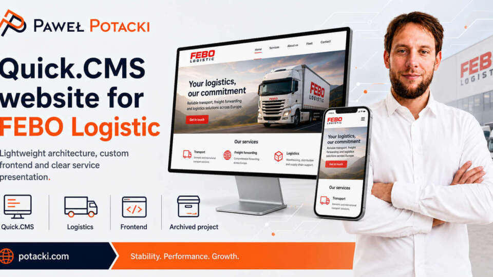 Quick.CMS website for FEBO Logistic presented on desktop and mobile devices with a logistics industry layout